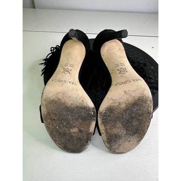 Via Spiga Black Suede Leather Leather Tabia Fringe Ankle Strap Sandals Size 7 - Picture 6 of 10